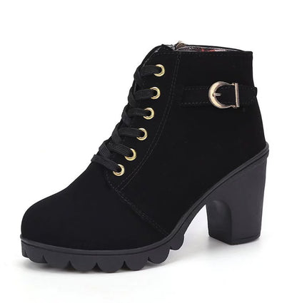 Fashoin Leopard Print Ankle Square Heel Suede Lace-up Zip Boots Women Casual Versatile Shoes Autumn And Winter