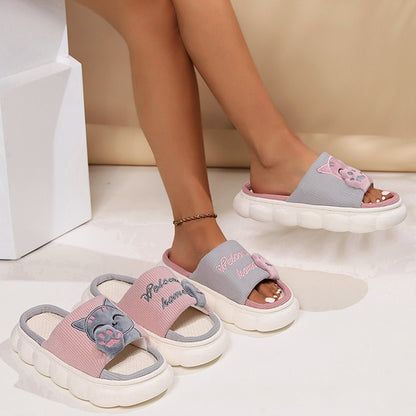 Cute Cartoon Kitten Home Slippers For Women
