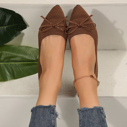 Bow Knitted Loafers Ins Fashion Pointed-toed Flats Shoes For Women