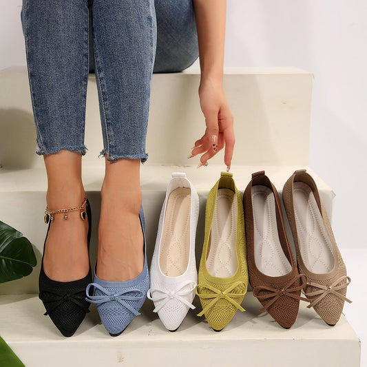 Bow Knitted Loafers Ins Fashion Pointed-toed Flats Shoes For Women